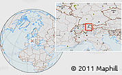 Gray Location Map of Liechtenstein, lighten, hill shading