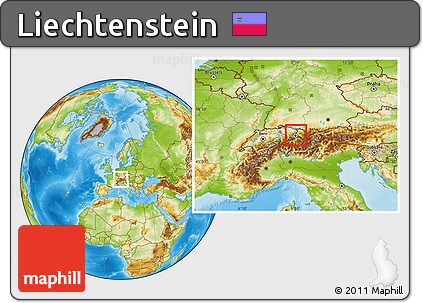 Gray Location Map of Liechtenstein, physical outside, hill shading