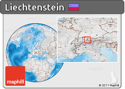 Physical Location Map of Liechtenstein, lighten, desaturated, land only