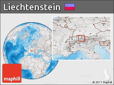 Physical Location Map of Liechtenstein, lighten, desaturated, land only