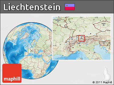 Physical Location Map of Liechtenstein, lighten, land only