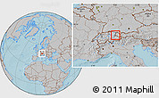 Political Location Map of Liechtenstein, gray outside, hill shading