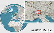 Satellite Location Map of Liechtenstein, lighten, semi-desaturated, land only