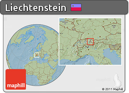 Savanna Style Location Map of Liechtenstein, hill shading outside