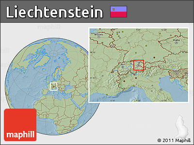 Savanna Style Location Map of Liechtenstein, hill shading outside