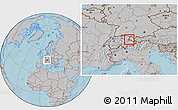 Shaded Relief Location Map of Liechtenstein, gray outside, hill shading