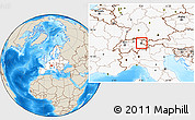 Shaded Relief Location Map of Liechtenstein, highlighted continent