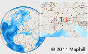 Shaded Relief Location Map of Liechtenstein, lighten, land only