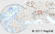 Shaded Relief Location Map of Liechtenstein, lighten, semi-desaturated