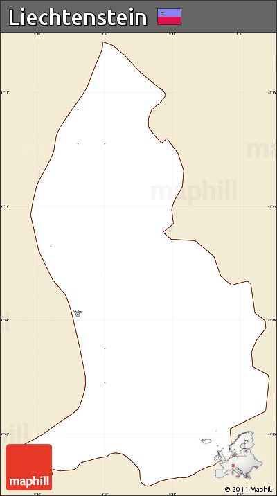 Classic Style Simple Map of Liechtenstein, single color outside