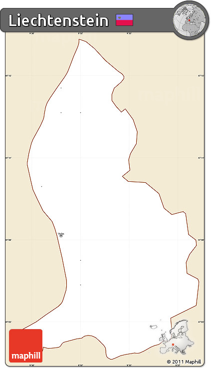 Classic Style Simple Map of Liechtenstein, single color outside
