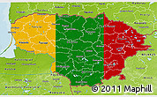 Flag 3D Map of Lithuania, physical outside, bathymetry sea, flag aligned to the middle