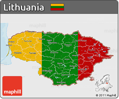 Flag 3D Map of Lithuania, single color outside, bathymetry sea, shaded relief sea, flag rotated