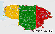 Flag 3D Map of Lithuania, single color outside, shaded relief sea, flag aligned to the middle