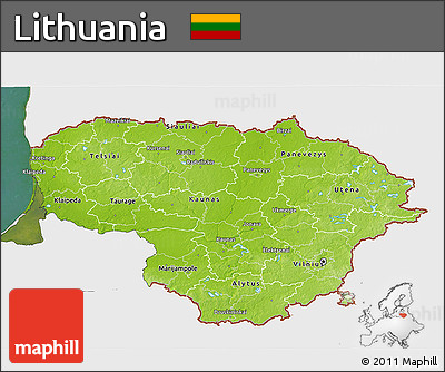 Physical 3D Map of Lithuania, single color outside, satellite sea