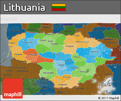 Political 3D Map of Lithuania, darken
