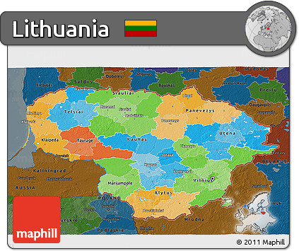 Political 3D Map of Lithuania, darken