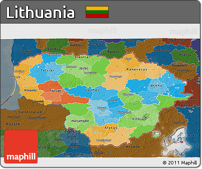Political 3D Map of Lithuania, darken