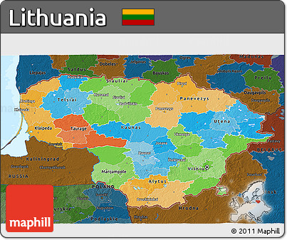 Political 3D Map of Lithuania, darken, land only