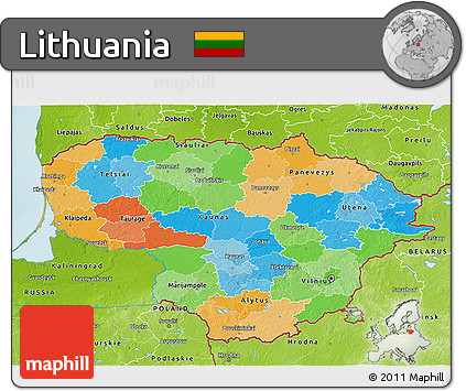 Political 3D Map of Lithuania, physical outside