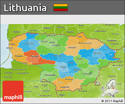 Political 3D Map of Lithuania, physical outside