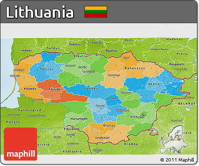 Political 3D Map of Lithuania, physical outside