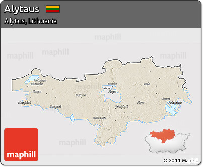 Shaded Relief 3D Map of Alytaus, single color outside