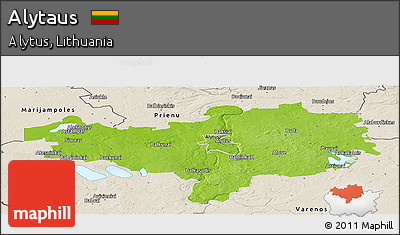 Physical Panoramic Map of Alytaus, shaded relief outside