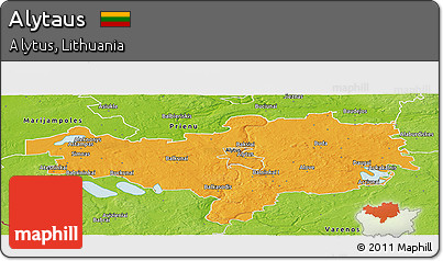 Political Panoramic Map of Alytaus, physical outside