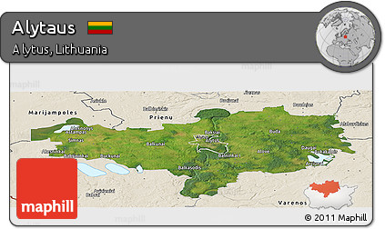 Satellite Panoramic Map of Alytaus, shaded relief outside