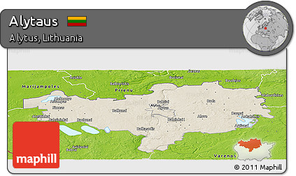 Shaded Relief Panoramic Map of Alytaus, physical outside