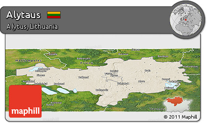 Shaded Relief Panoramic Map of Alytaus, satellite outside