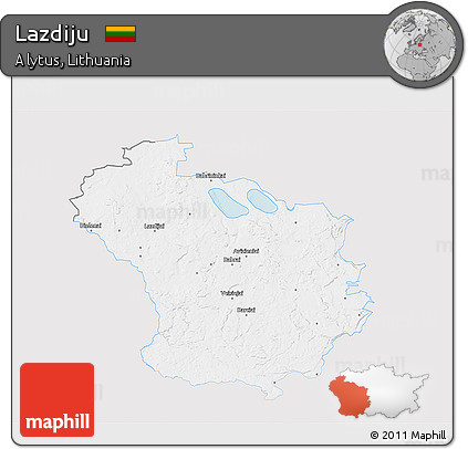 Silver Style 3D Map of Lazdiju, single color outside