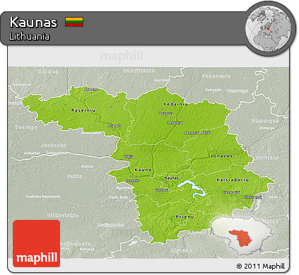 Physical 3D Map of Kaunas, lighten, semi-desaturated