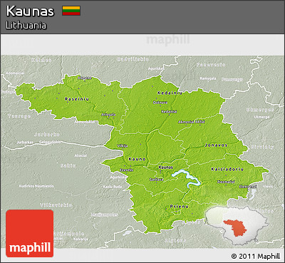 Physical 3D Map of Kaunas, lighten, semi-desaturated