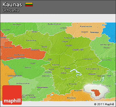 Physical 3D Map of Kaunas, political shades outside