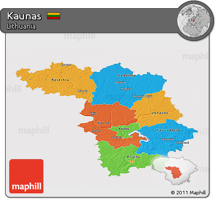 Political 3D Map of Kaunas, cropped outside