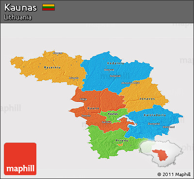 Political 3D Map of Kaunas, cropped outside