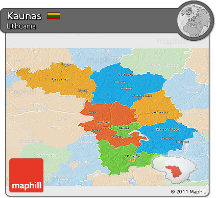 Political 3D Map of Kaunas, lighten