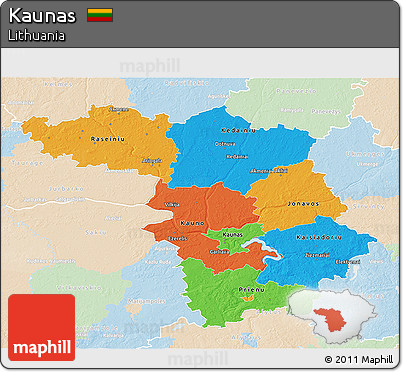 Political 3D Map of Kaunas, lighten