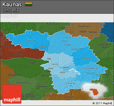 Political Shades 3D Map of Kaunas, darken