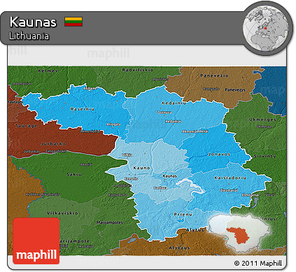 Political Shades 3D Map of Kaunas, darken