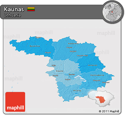 Political Shades 3D Map of Kaunas, single color outside