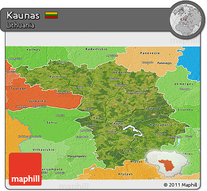 Satellite 3D Map of Kaunas, political shades outside