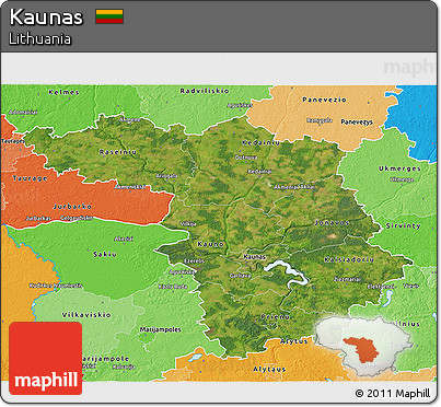 Satellite 3D Map of Kaunas, political shades outside