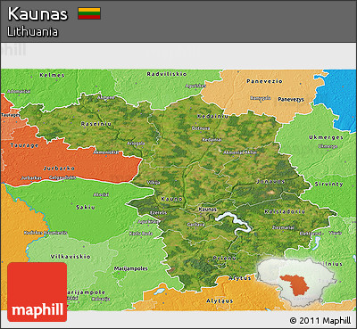 Satellite 3D Map of Kaunas, political shades outside