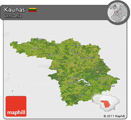 Satellite 3D Map of Kaunas, single color outside