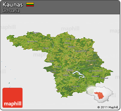Satellite 3D Map of Kaunas, single color outside