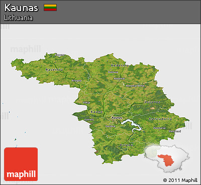 Satellite 3D Map of Kaunas, single color outside