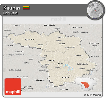 Shaded Relief 3D Map of Kaunas, semi-desaturated